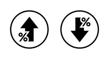 Percent up and down icon on circle line. Percentage arrow growth and decline sign symbol vector