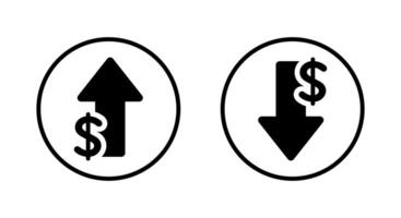 Dollar arrow up and down icon on circle line. USD growth and decline concept vector