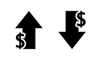 Dollar arrow up and down icon isolated on white background. USD currency increase and decrease concept vector