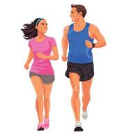 illustration of young couple run and smile at each other isolated on white background vector