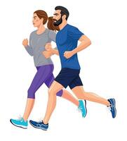 Illustration of a young couple exercising running side view vector