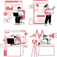 This illustration pack captures popular modern professions including web developers, streamers, UX designers, and crypto traders vector