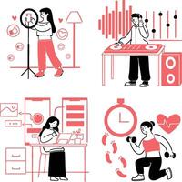 A dynamic set of modern profession illustrations showing men and women working as developers vector