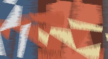 Colorful hand drawn brush lines abstract geometric ikat pattern, Japanese and ethnic wood carving, engraving, weaving texture background, simple graphic for carpet, textile vector