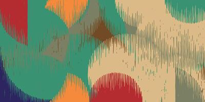Colorful and cute hand drawn brush lines abstract circle background, Japanese and ethnic wood carving, ikat, weaving texture surface pattern, simple geometric graphic for textile, carpet vector