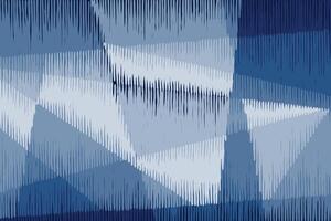 Hand drawn brush line abstract geometric ikat pattern, Japanese and ethnic wood carving, weaving, engraving textured surface background in blue and white, simple monochromatic graphic for textile vector