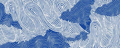 Crafted hand drawn brush line abstract collage wave and water pattern, Japanese and ethnic wood carving, weaving texture background in white and blue, experimental minimal graphic for carpet, fabric vector