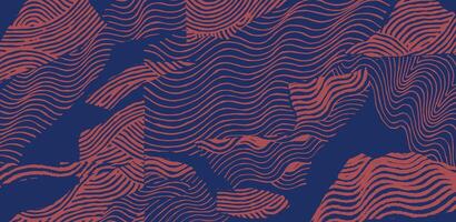 Crafted hand drawn brush lines abstract wave and water collage pattern, Japanese wood carving, engraving texture background, simple and experimental graphic for carpet, fabric vector