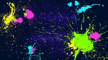 Dark grunge abstract background with splashes of neon paint. vector