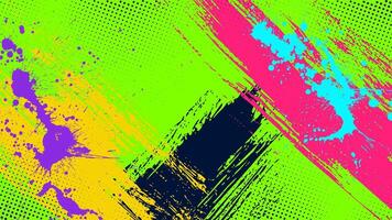 Green background with halftone dots and brush strokes and paint smudges in punk style. vector