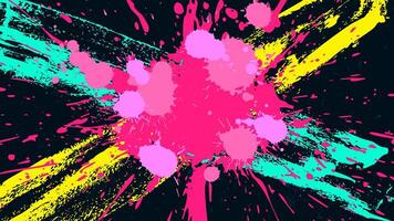 Abstract grunge neon background with crossed stripes and paint drops scattered in the center. vector