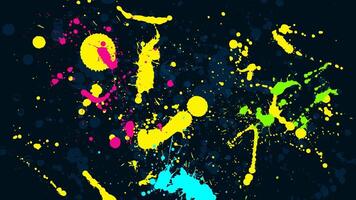 Dark grunge background splashed with multicolored reflective paint. vector
