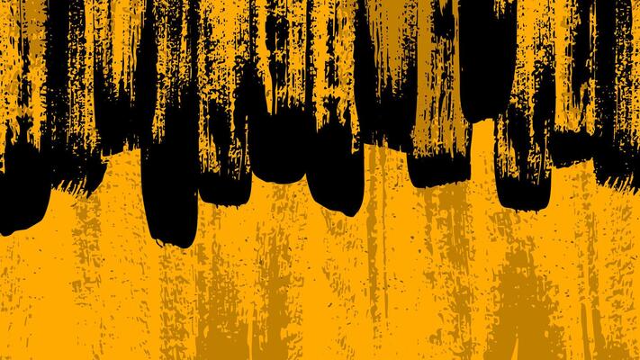Yellow grunge background painted with dirty black paint from above.