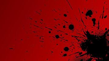 Red background smeared with stains of dirty black drops. vector