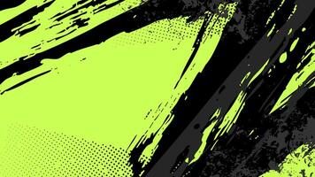 Grunge green background with diagonal black brush strokes overlapping with halftone dots. vector