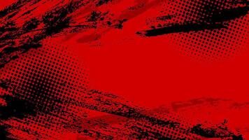 Red grunge background smudged with black stains and halftone dots. vector