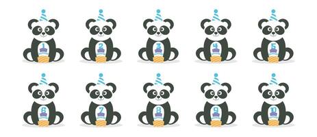 Cute panda character and number from 1 before 10 set. Beautiful elements for Kids Birthday Party invitation, greeting card, poster, event, prints and cake toppers design vector