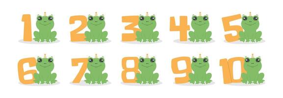 Numbers, cute frog character set. Beautiful elements for Kids Birthday Party invitation, greeting card, poster, event, prints and cake toppers design vector