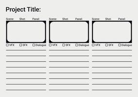 Professional film storyboard template. Perfect for Filmmakers, Designers and Animators. Movie storyboard layout, ideal for scene planning. A4 size template for filmmakers and designers, EPS 10 vector