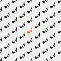Seamless pattern with black music notes. Heart-shaped music notes print for paper or fabric. All notes are black except one red accent note, adding a touch of charm vector