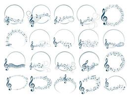 The big set of round frames with musical notes. vector