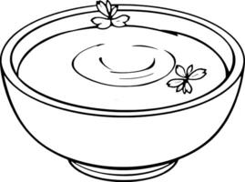 A Simple Line Drawing Of A Bowl Of Herbal Tea With Flowers vector