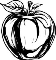 Stylized Ink Drawing Of A Single Apple With Leaves vector