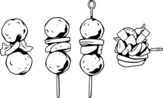 Delicious Meatball Skewers Preparation Guide Step-by-Step Assembly Of Savory Grilled Meatballs With Fresh vector