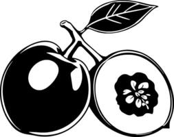 Stylized Black And White Illustration Of Two Plums With A Leaf vector
