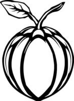 Stylized Line Art Illustration Of A Single Round Fruit With A Leaf vector