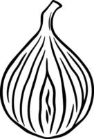 Line Art Illustration Of A Single Halved Onion Showing Detailed Veins And Texture vector