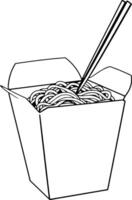 Noodles in a Takeout Container with Chopsticks Ready to Eat vector