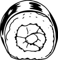 Hand-Drawn Illustration Of A Single Sushi Roll Cross-Section Featuring Detailed Rice And Filling vector