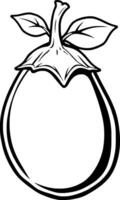 Simple Line Drawing Of A Single Eggplant With Leaves vector