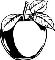 A Classic Black And White Illustration Of A Single Apple With Leaves vector