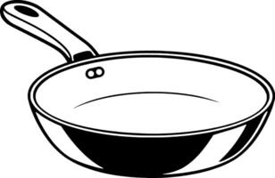 A Simple Line Drawing Of An Empty Frying Pan With A Handle vector
