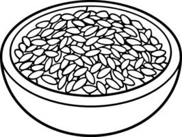A Simple Line Drawing Of A Bowl Filled With Uncooked Rice Grains vector