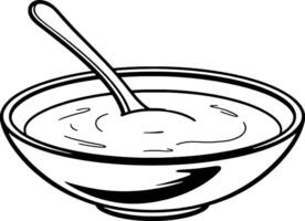 A Simple Line Drawing Of A Bowl Of Soup With A Spoon vector