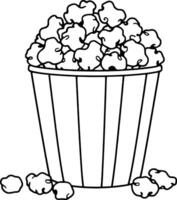 A Simple Line Drawing Of A Bucket Of Popcorn Ready For Movie Night vector
