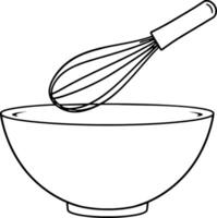Whisk and Mixing Bowl A Simple Line Drawing of Baking Utensils vector