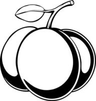 A Simple Line Drawing Of Two Plums With A Leaf vector