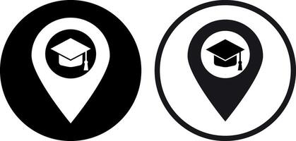 University location pin icon set in two styles . Map pointer with graduation cap icon . illustration vector