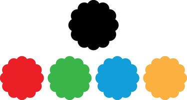 Colorful scalloped circle shape icon set in different colors . Scalloped circle icon vector
