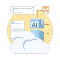 Cloud Based AI Training Concept for machine learning and deep learning development. AI cloud services, automation and optimization of ML models. Cloud computing for AI powered solutions. Flat design. vector