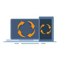 Electronic recycling concept, recycling icon on smartphone laptop screen. reuse, reduce. flat design illustration on background. vector