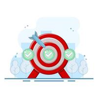 targeting concept. defining and completing business targets. mission and goals. aiming at the target on a dartboard. flat style design illustration on a background. vector