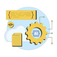 Cloud-Based AI Training Concept for machine learning and deep learning development. AI cloud services, automation and optimization of ML models. Cloud computing for AI-powered solutions. Simple design vector