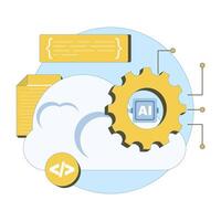Cloud-Based AI Training Concept for machine learning and deep learning development. AI cloud services, automation and optimization of ML models. Scalable cloud computing for AI-powered solutions. vector