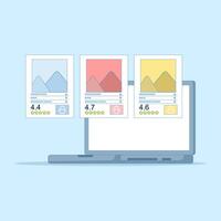 E-commerce product rating system concept. Helping customers choose quality items through reviews and feedback. Product ratings provide a digital experience for users and build trust. Flat design. vector