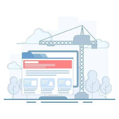 Website creation concept. An attractive website will make it easier for people to be interested. UI UX design using web campaign pulley home landing page flyer banner template with flat style.